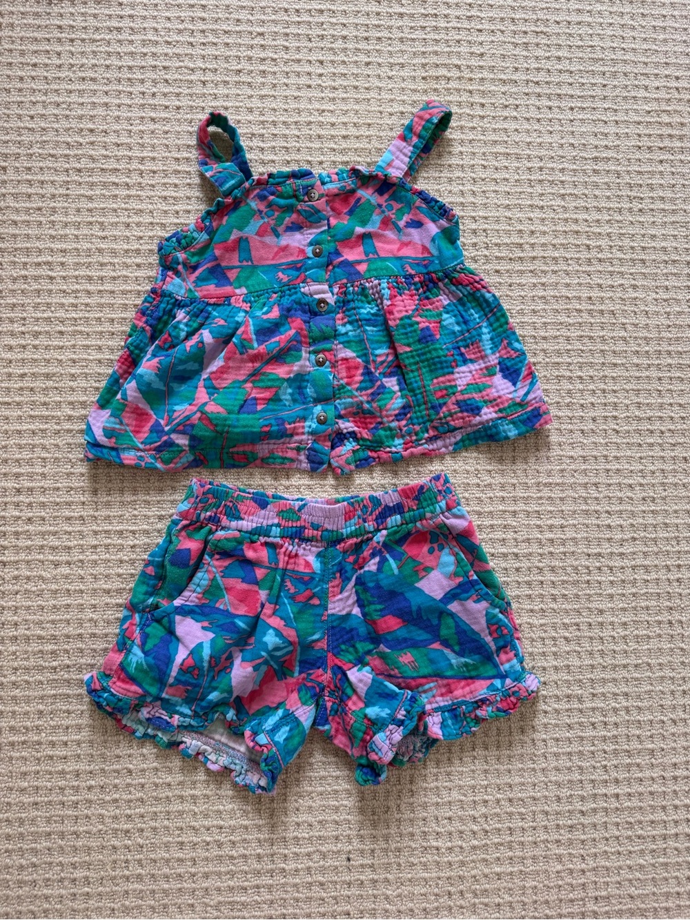Cat & Jack Girls Teal Pink Purple Patterned Tank Top & Shorts Set